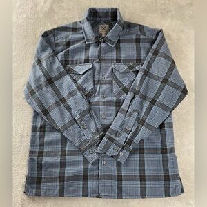 Vertex Flannel Shirt Mens Size L Blue Plaid Snap Button Combo Conceal Pockets